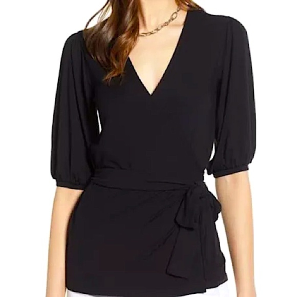 Halogen Black Wrap Shirt XS